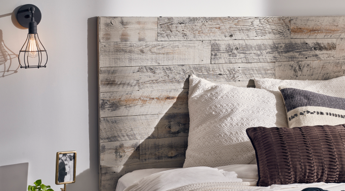 Image of reclaimed weathered wood gray stikit headboard